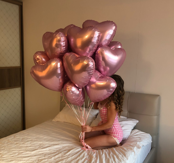 15 воздушных розовых сердец (Шар с гелием фольгированный без рисунка и ) | Картинка №1